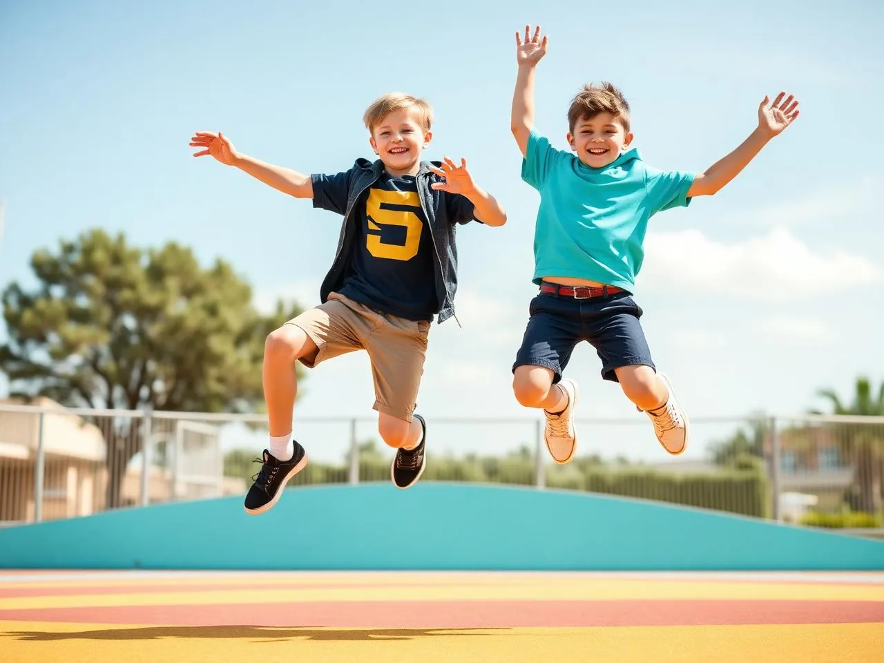 Cool streetwear outfits for boys jumping outdoors